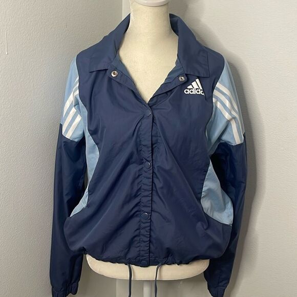 Adidas wind breaker running jacket. Size Medium. Drawstring. Snap closure. - Picture 1 of 7